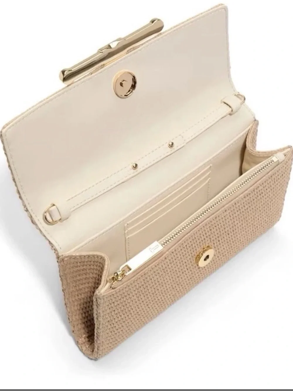 Ted Baker Beige Floral Woven Clutch with Gold-Tone Bar